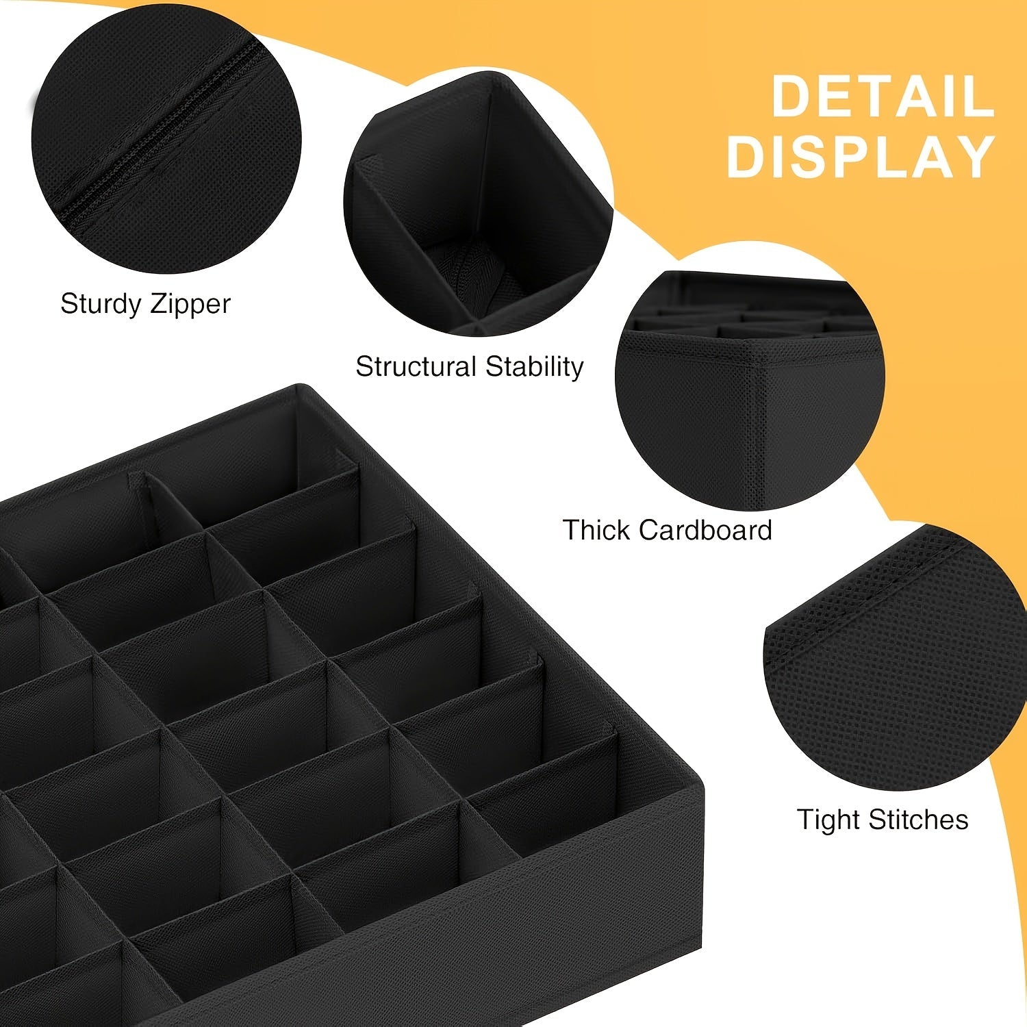 Set of 2 Sock and Underwear Storage Boxes with 24 Compartments for Closet Organization