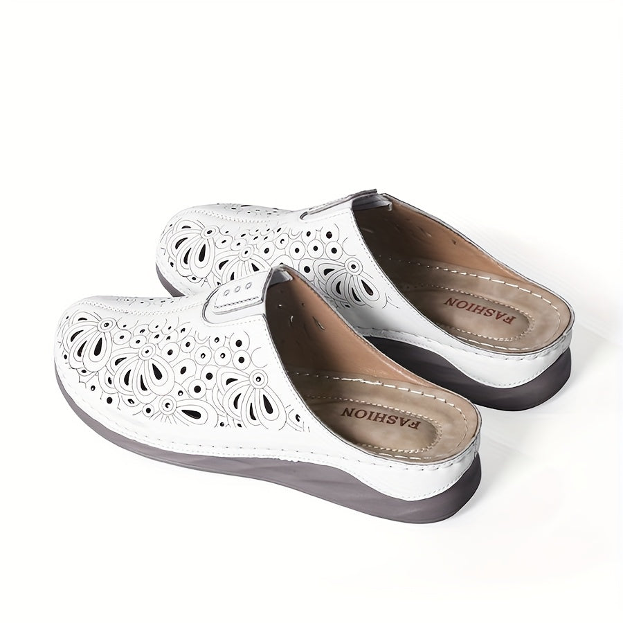 Women's Casual Hollow-Out Wedge Slip-On Slides Non-Slip Polyurethane