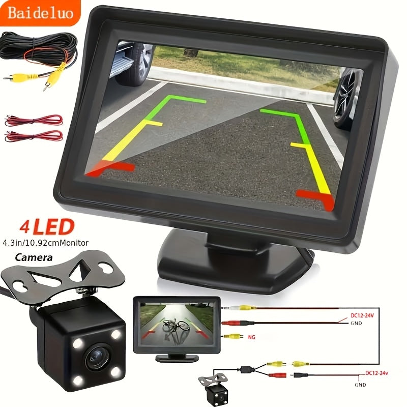 Car Monitor with 4.3 Inch HD Display and Rearview Camera Kit for Universal Vehicles