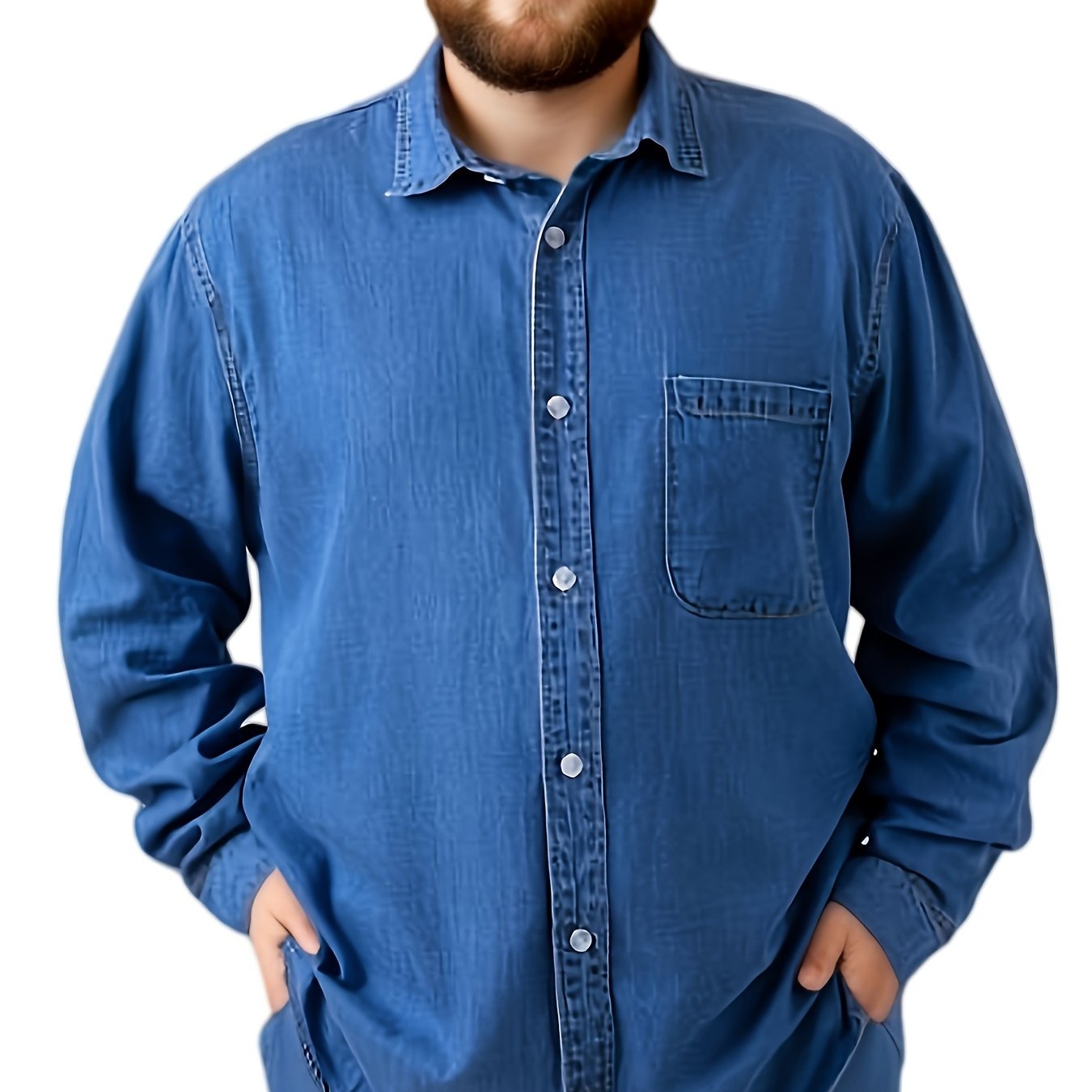 Men's Plus Size Denim Shirt Casual Woven Solid Color Button-Front Breathable Spring Fall Outdoor