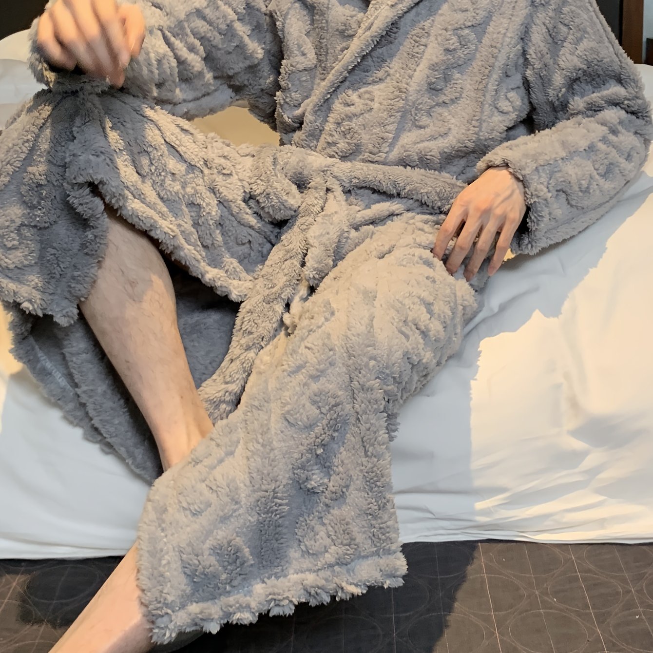 Men's Hooded Fleece Robe with Belt Soft Plush Flannel for Winter Casual Sleepwear