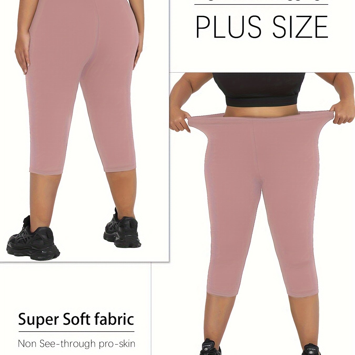 Plus Size Women's Slim Soft Capri Leggings Gray High Stretch Yoga