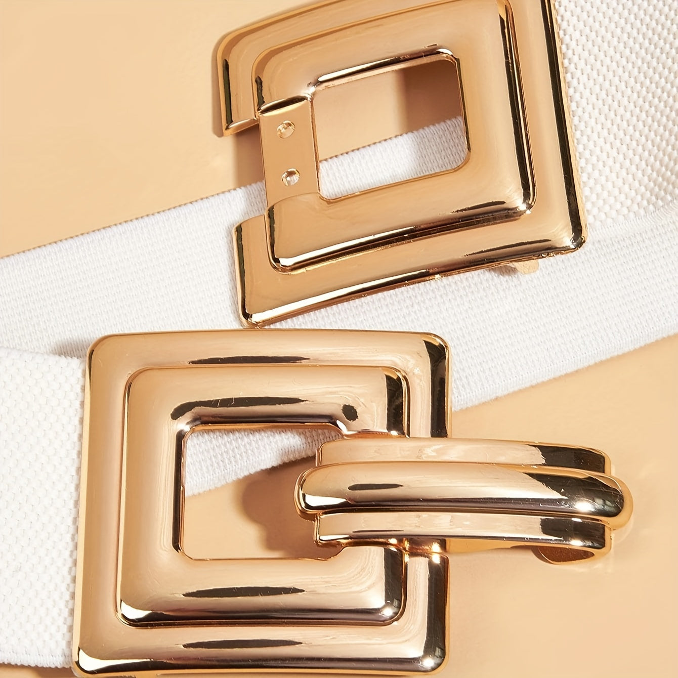 Женский широкий эластичный пояс с золотой двойной квадратной пряжкой для платьев