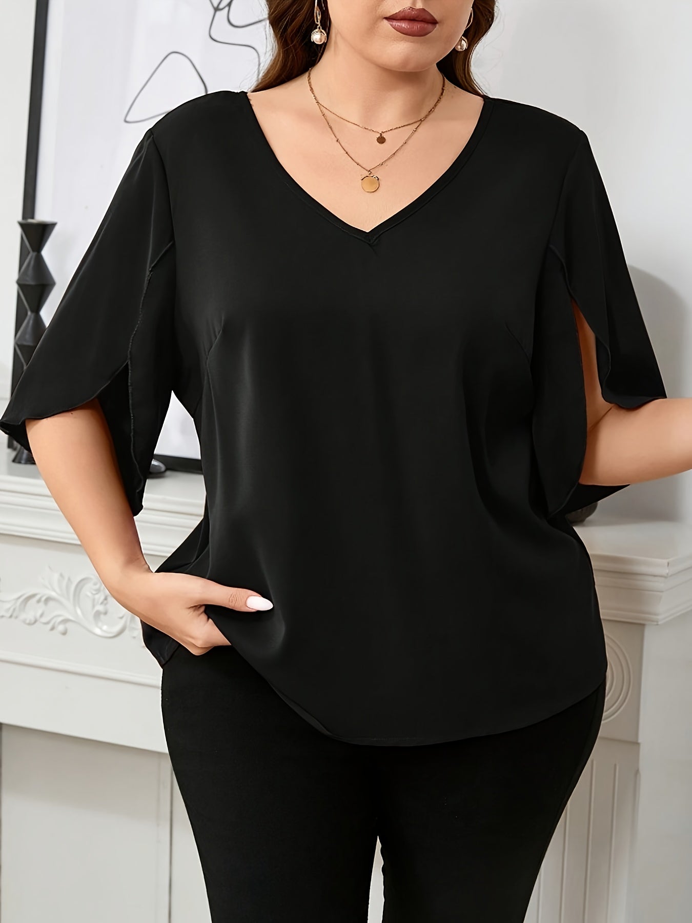 Women's Plus Size V-Neck Long Sleeve Summer Blouse Breathable Comfortable Easy Care