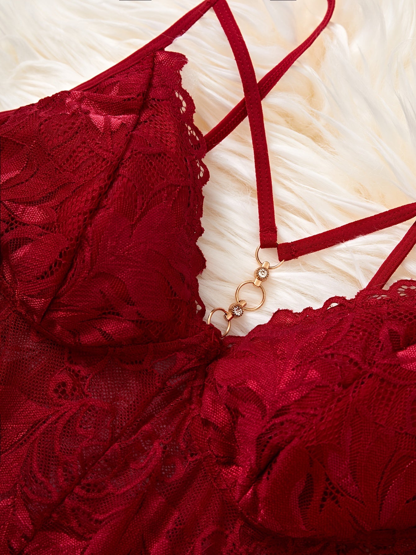 Women's Lace Nightgown with Strappy Backless Design and Metal Accents