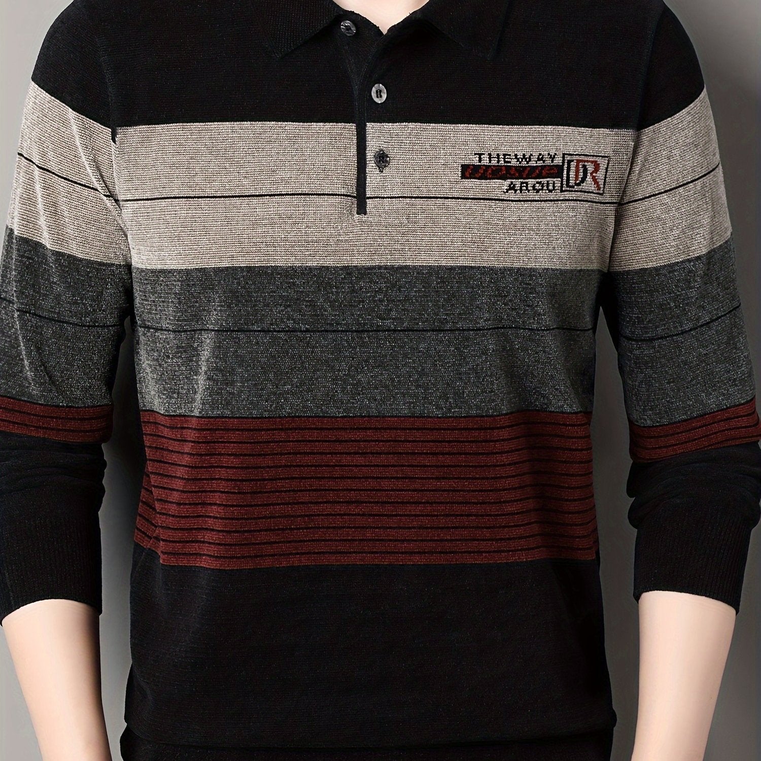 Men's Striped Knit Sweater Fall Winter Long Sleeve Pullover with Button Details