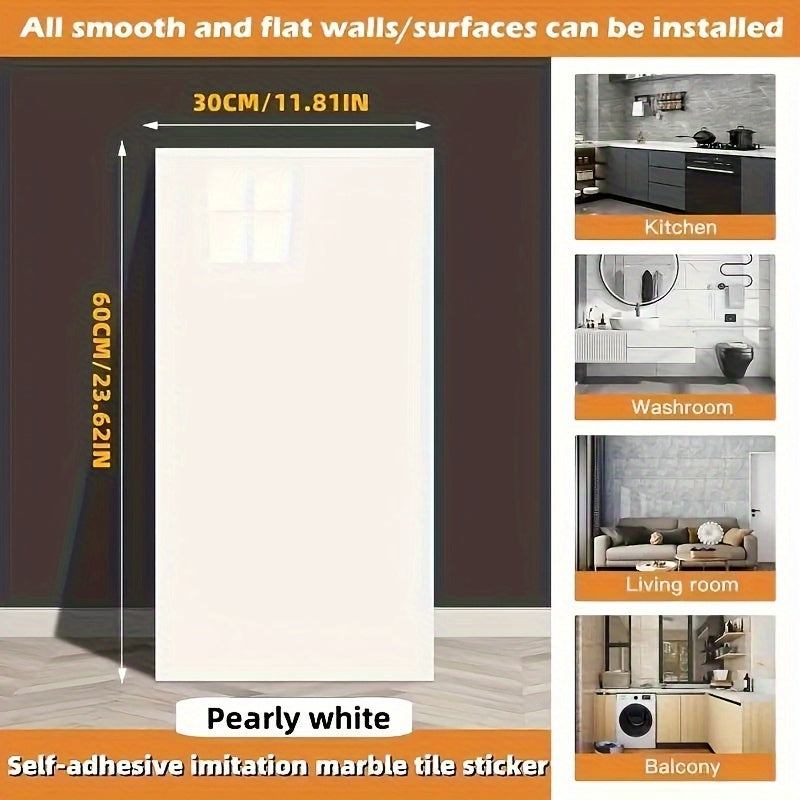 Self-Adhesive Marble Tile Wall Stickers Waterproof Oil-Proof Removable for Kitchen Bathroom Decor