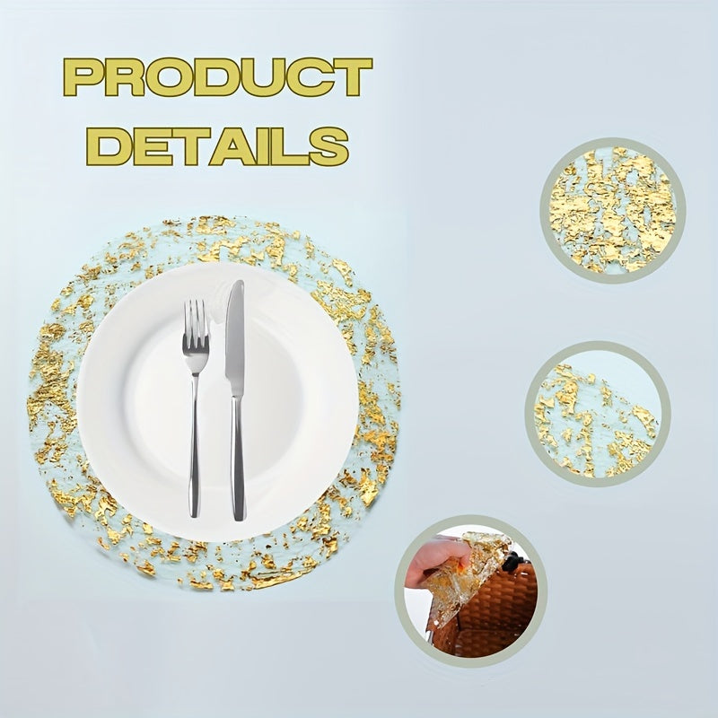 12 Piece Set Disposable Gold Metal Circle Placemats for Dining Weddings Parties Holidays