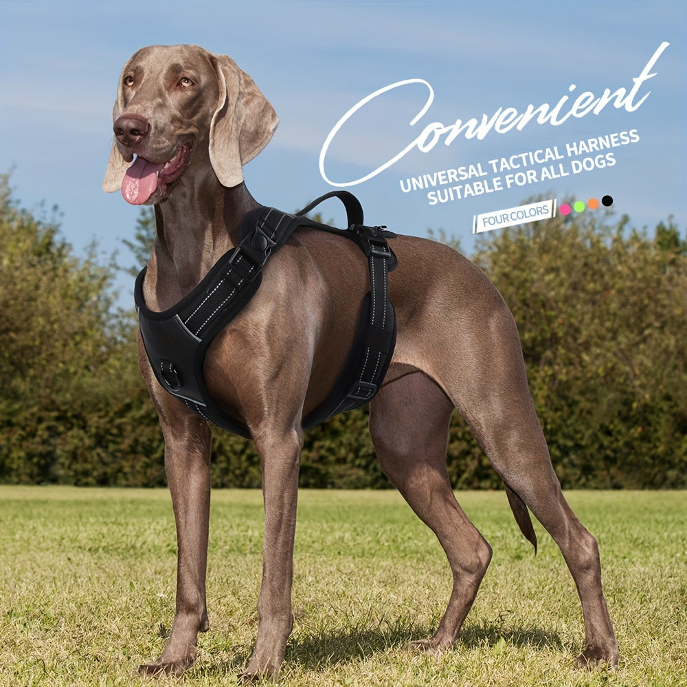 Adjustable Reflective Polyester Dog Harness for Large Breeds with Handle and D-Ring