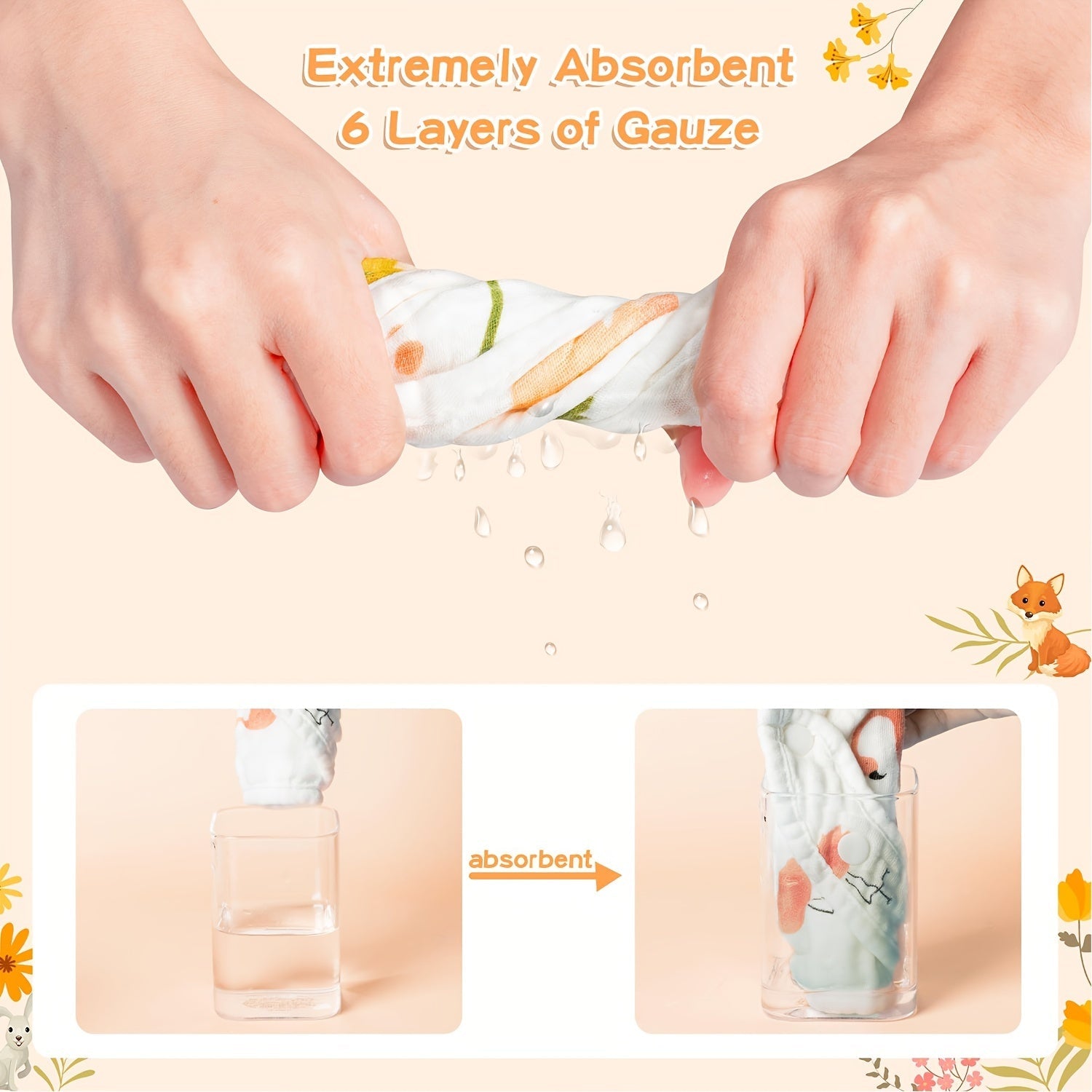 5 ta yumshoq ovqat berish badiyasi to'plami, 6 qatlamli paxta gazasidan tayyorlangan (turli ranglarda)