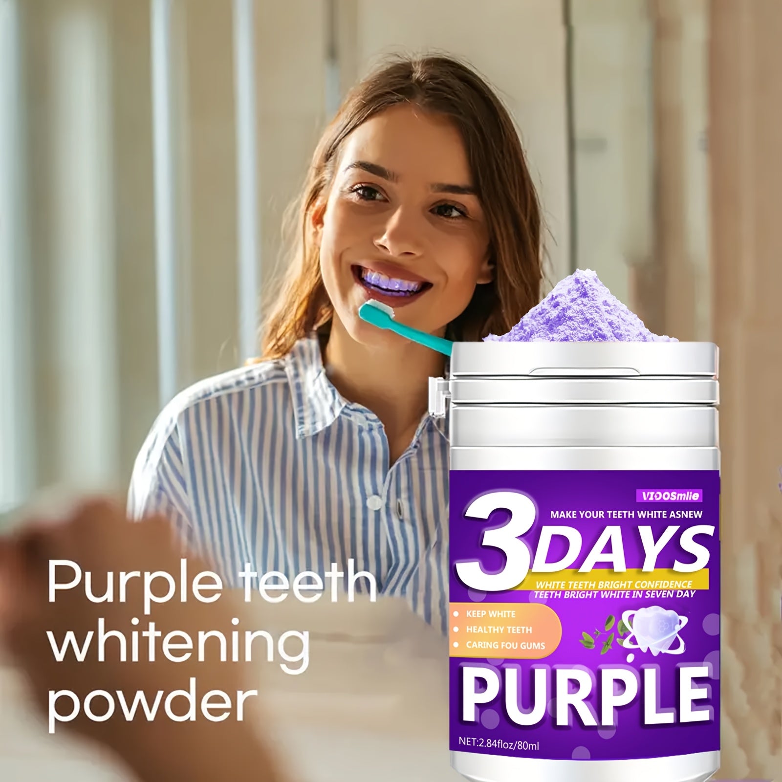 Purple Tooth Powder 80ml Natural Teeth Whitening with Honeysuckle and Mint