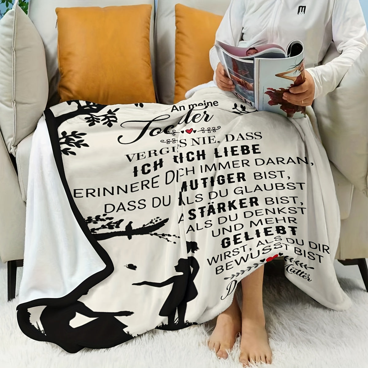 German-Themed Throw Blanket with Motivational Quote Polyester All-Season Cozy Bed Sofa Car Nap
