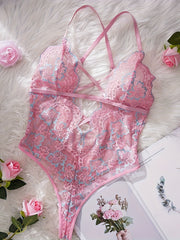 Women's Lace Bodysuit Solid Color Knit Fabric Contrast Lace Light Support Lingerie