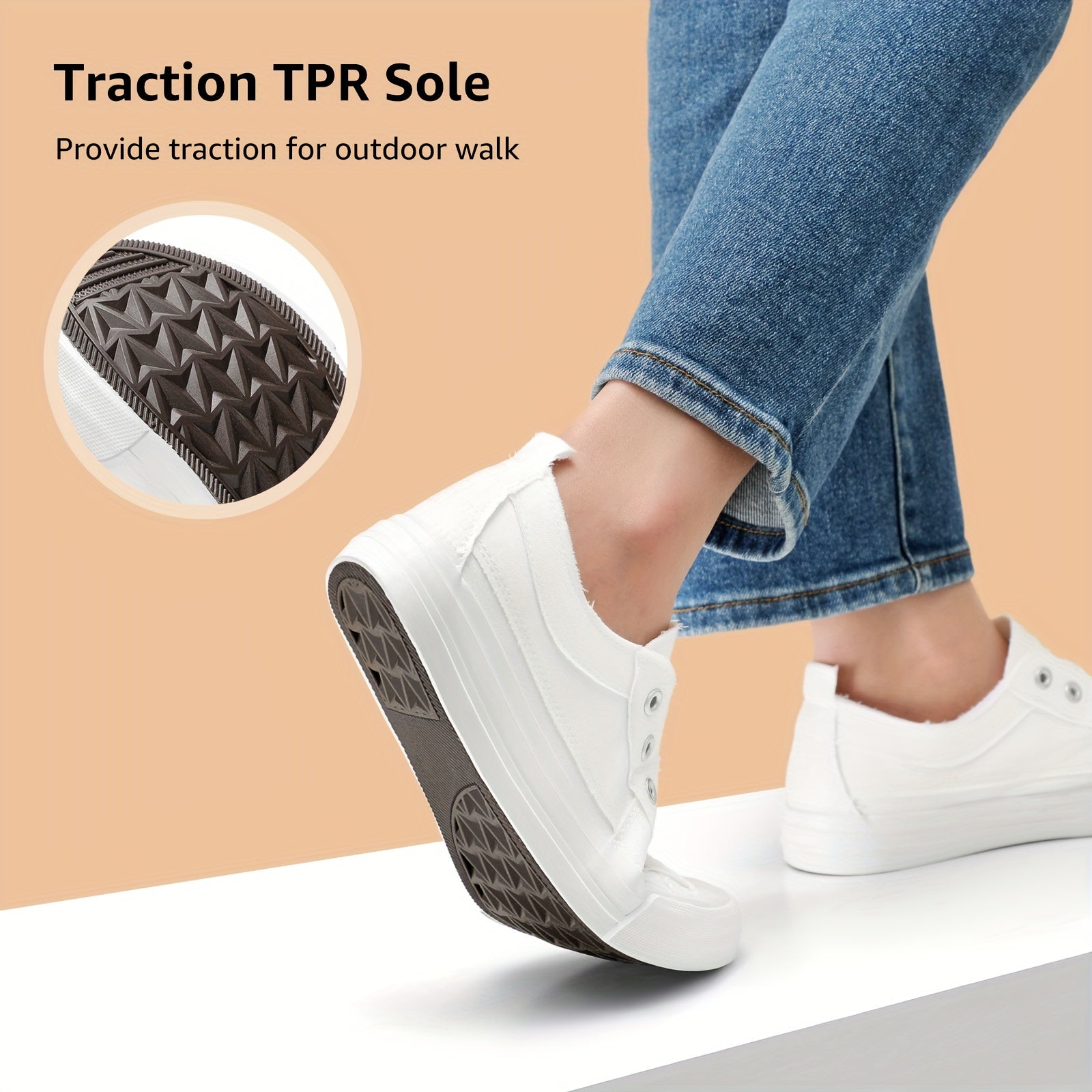 Women's Slip-On Sneakers White Casual Shoes Breathable Fabric All-Season