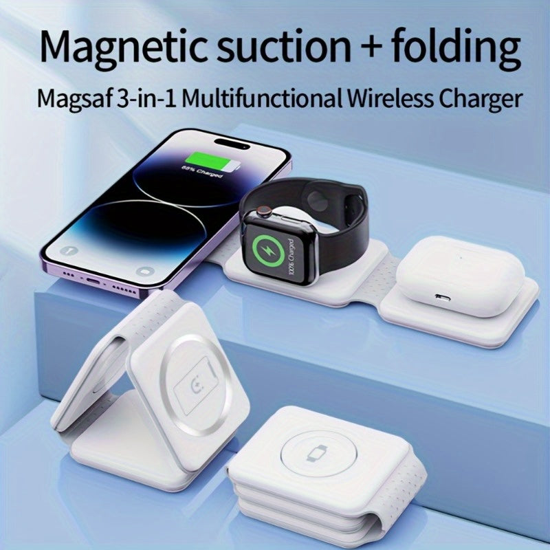 Cargador inalámbrico plegable magnético para iPhone y iWatch con conector USB-C