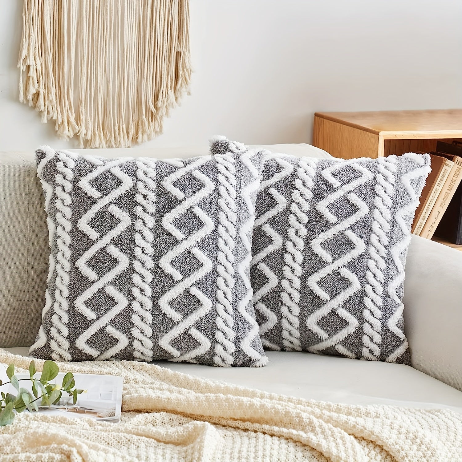 Blue and White Herringbone Throw Pillow Cover with Zipper Closure, Machine Washable Polyester