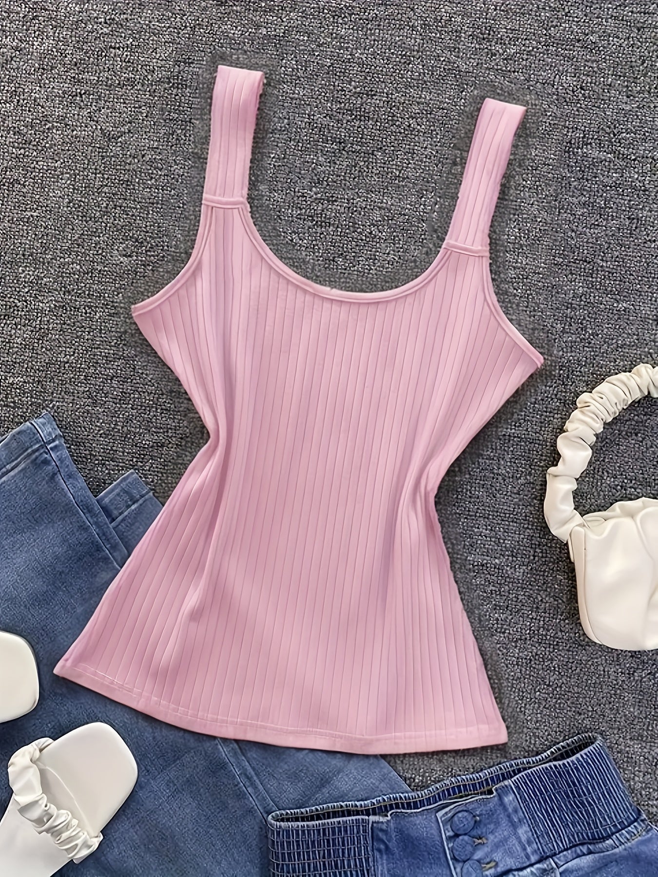 Top de tirantes acanalado para mujer sin mangas, verano casual beige