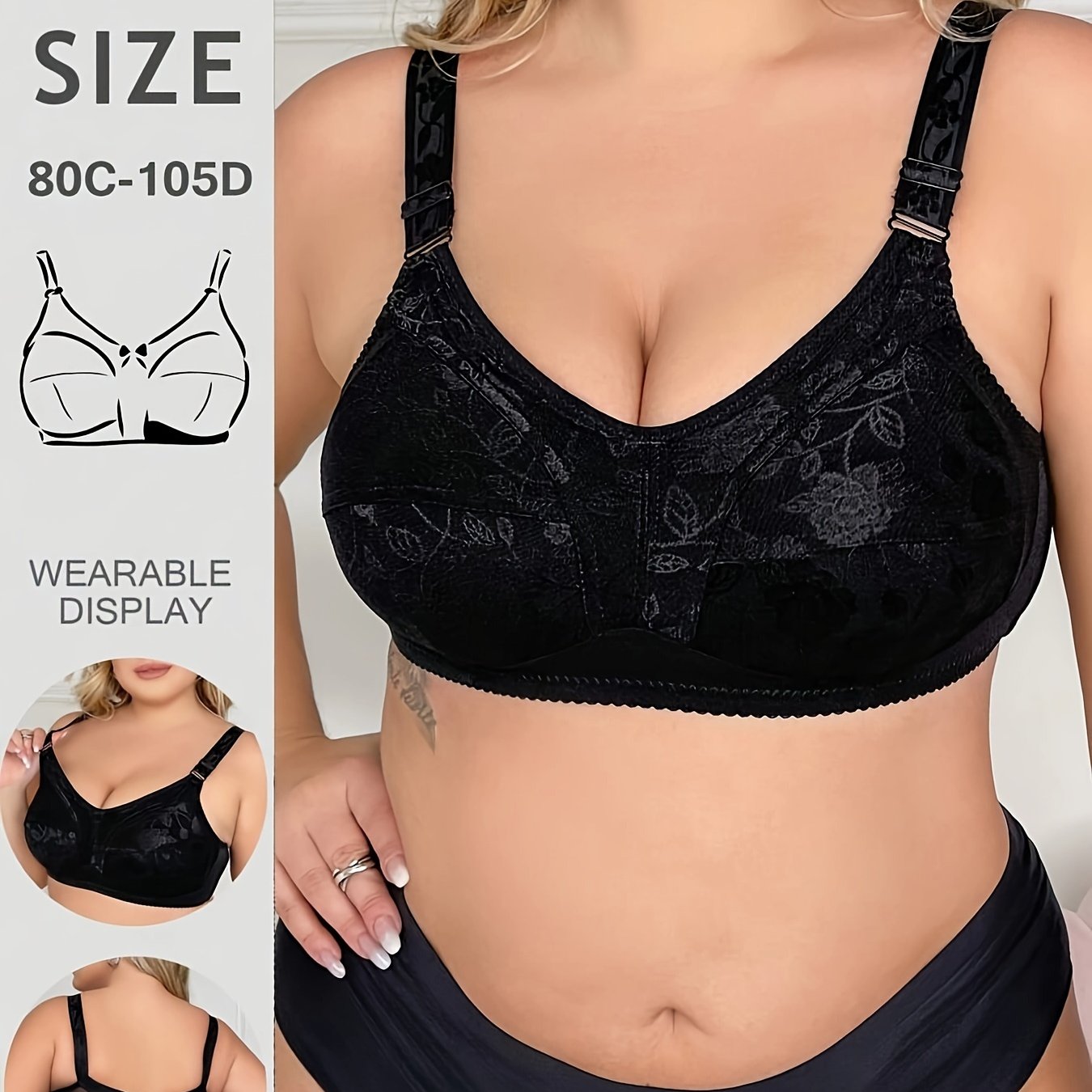 Plus Floral Seamless Wireless Push-Up Bra Breathable Comfortable Underwear