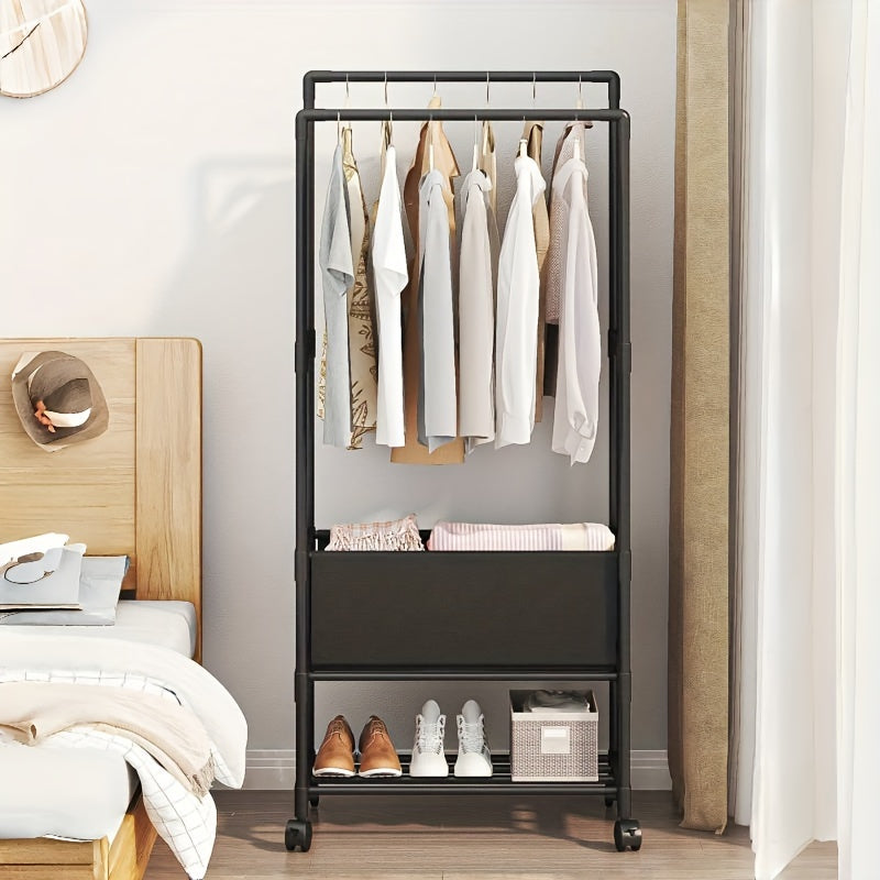 Perchero independiente con ruedas y estantes, altura de 147.98cm, organizador de ropa expandible