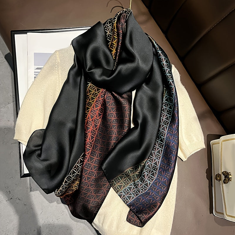 Elegant Geometric Satin Scarf for Women Windproof Travel Eid Celebration