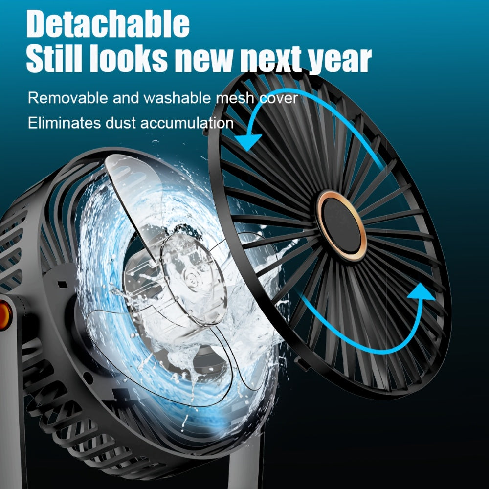 Portativ stol fanati bilan kechqurun chiroq, USB-C zaryadlash, 5 tezlik, 360° burilish