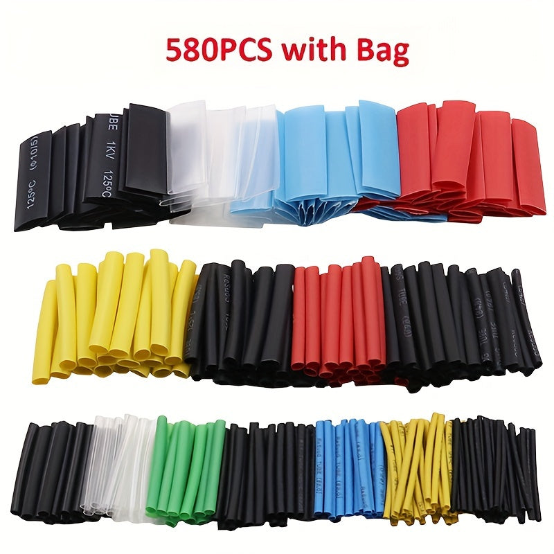 Heat Shrink Cable Sleeve Kit 580pcs 2:1 Polyolefin Insulation Assorted Sizes