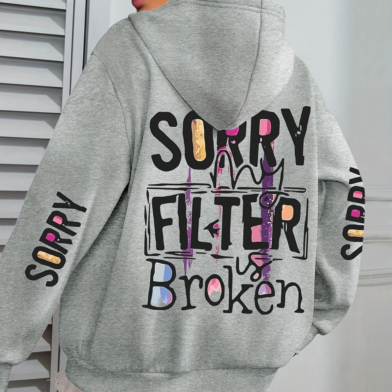 Women's Cozy Polyester Hoodie with Slogan Print, Long Sleeve, Pocket