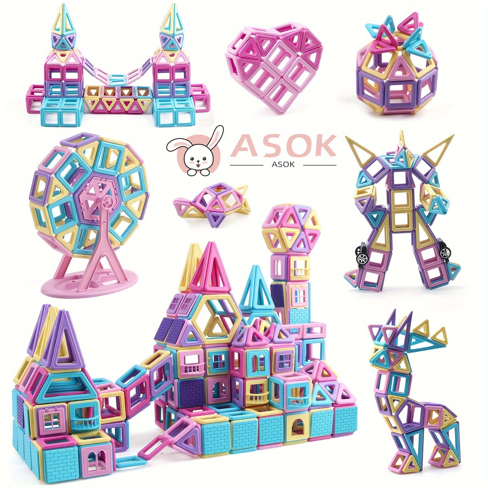 160 3D Castle Magnetic Building Tiles for Kids Ages 3+ Educational Toy