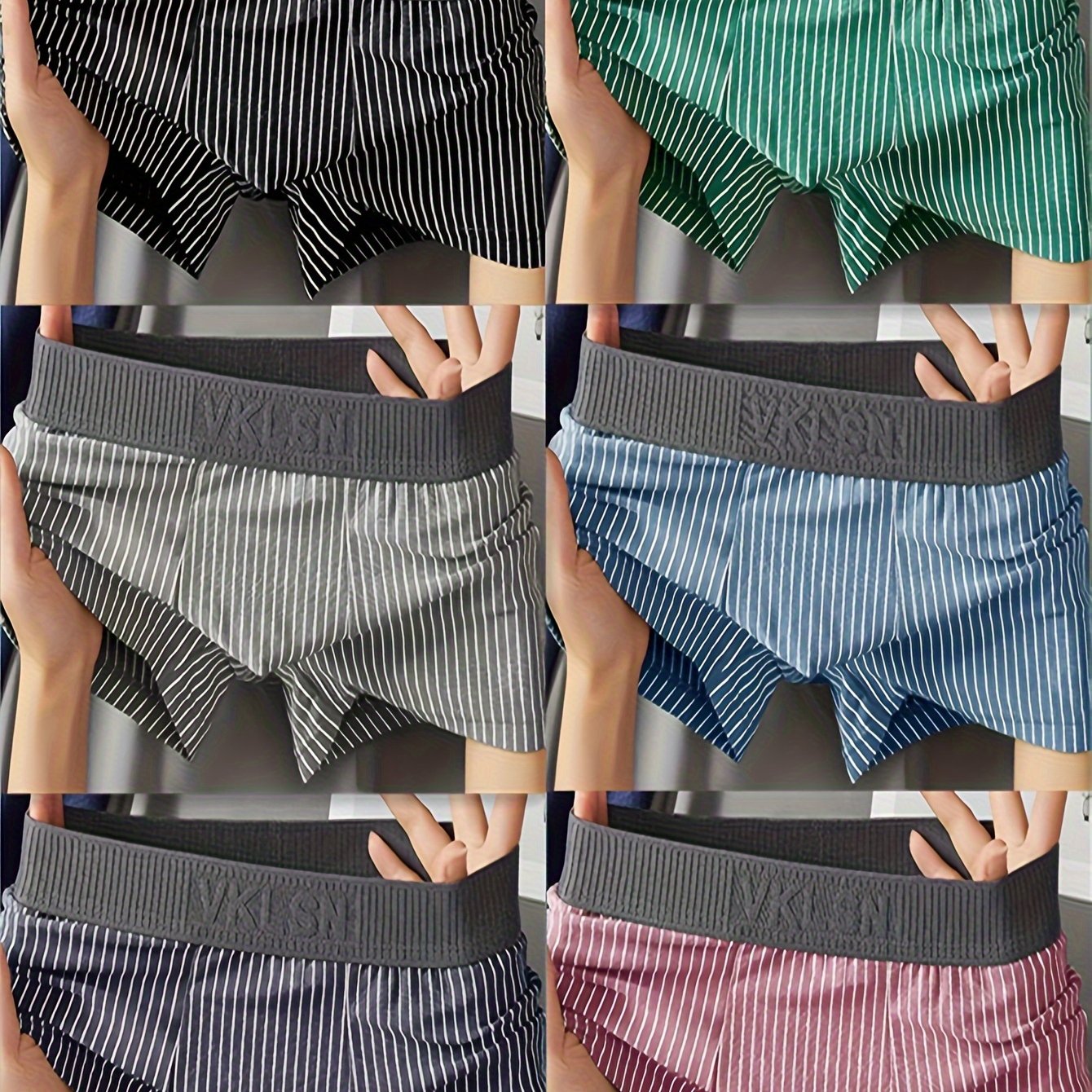 Men's Breathable Seamless Stretch Boxer Briefs Set of 3 Multicolor Striped Trunks