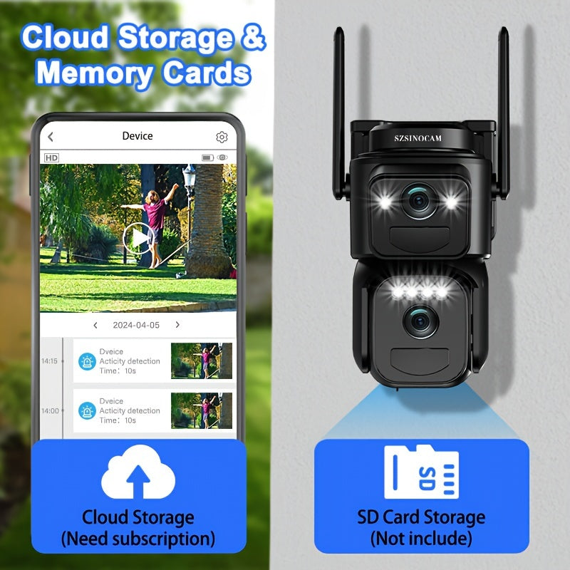 360-Degree Solar-Powered CCTV Camera with Spotlight Alarm Motion Detection Color Night Vision Two-Way Audio