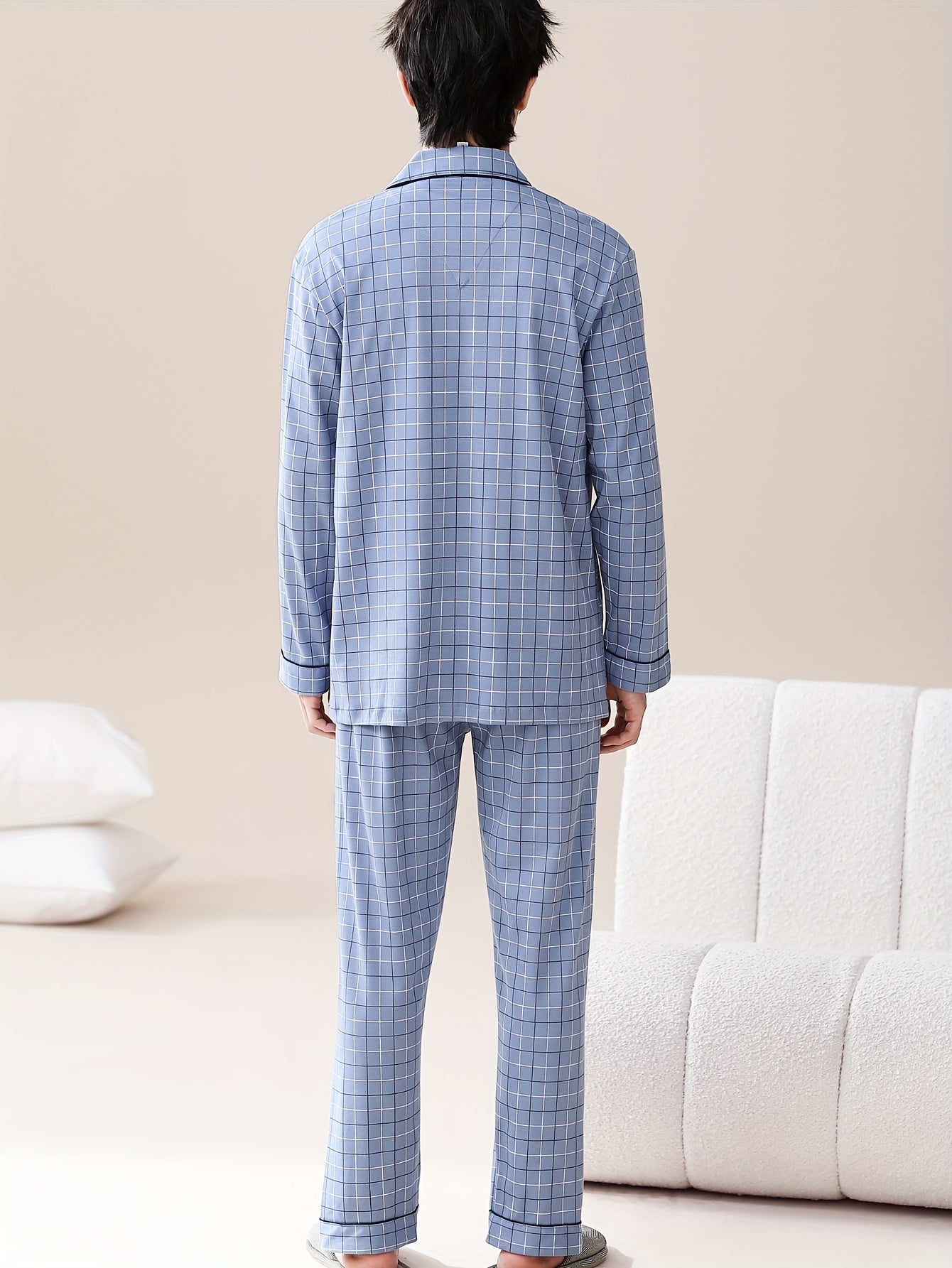 Men's Cotton Long Sleeve Pajama Pants with Pockets and Breathable Fabric