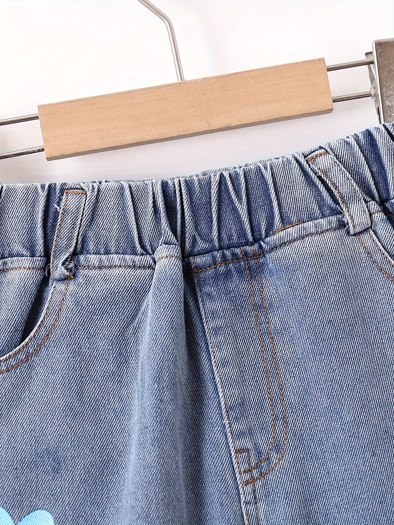 Girls' Floral Wide Leg Denim Jeans with Elastic Waist for Girls Over 3 Years Old