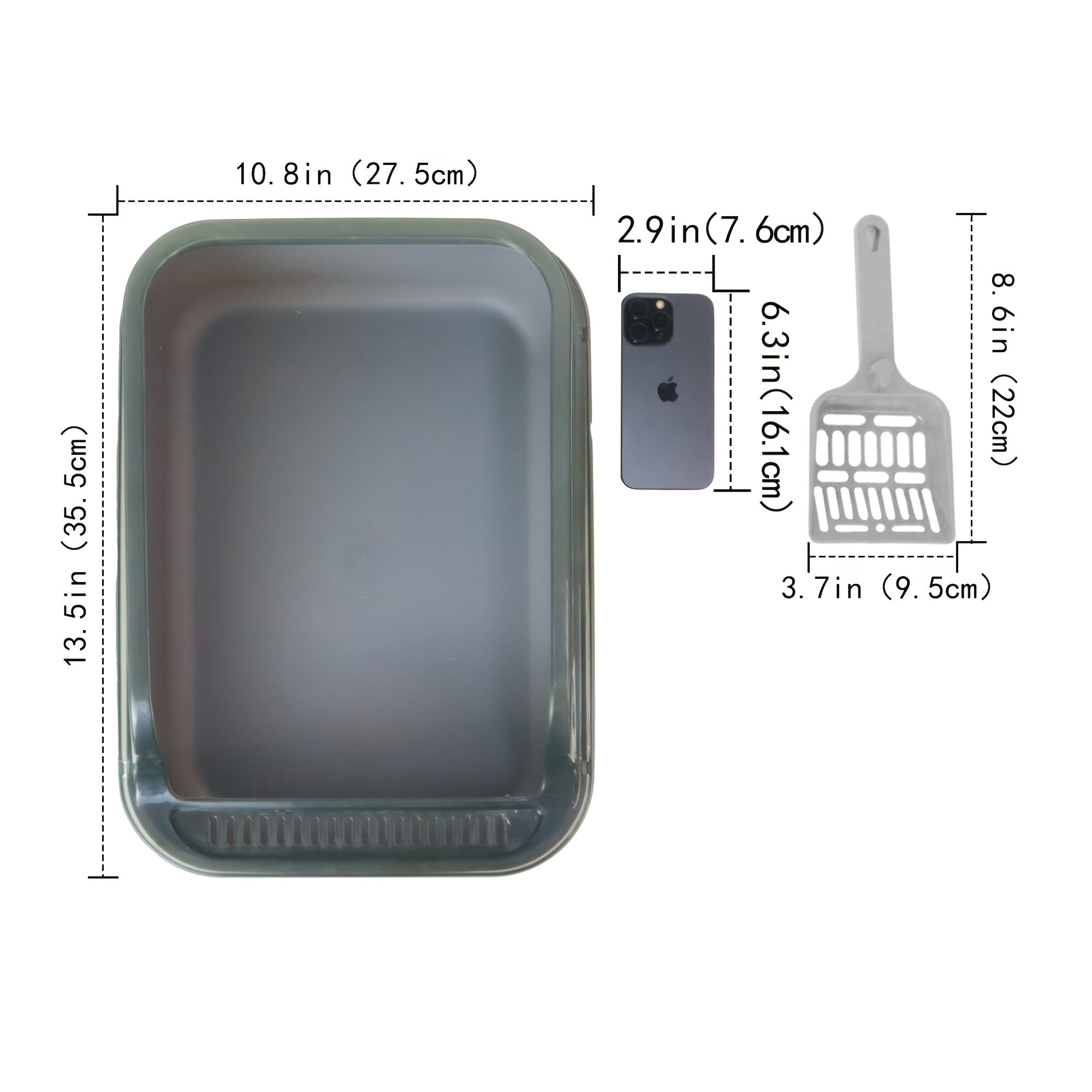 Plastic Cat Litter Box with Shovel Square High Edge Design Easy to Clean