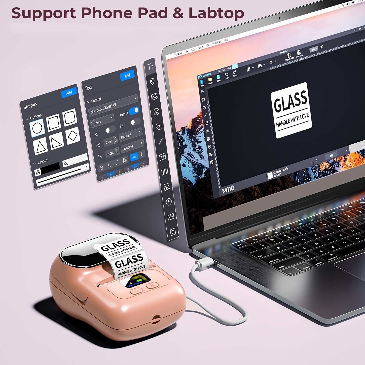 Portable Thermal Label Printer Wireless USB Rechargeable for Address Product and DIY Stickers