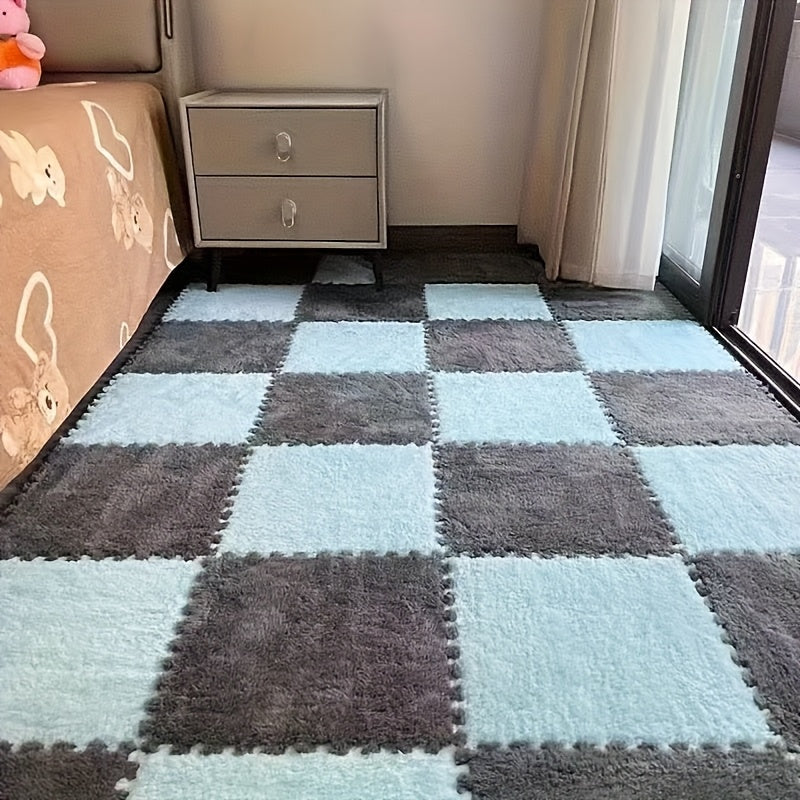 Juego de 24 alfombrillas de felpa floral entrelazadas de forma cuadrada para salón y dormitorio