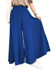 Plus Size Wide Leg Pants for Spring and Summer Solid Ruched Elastic Waist