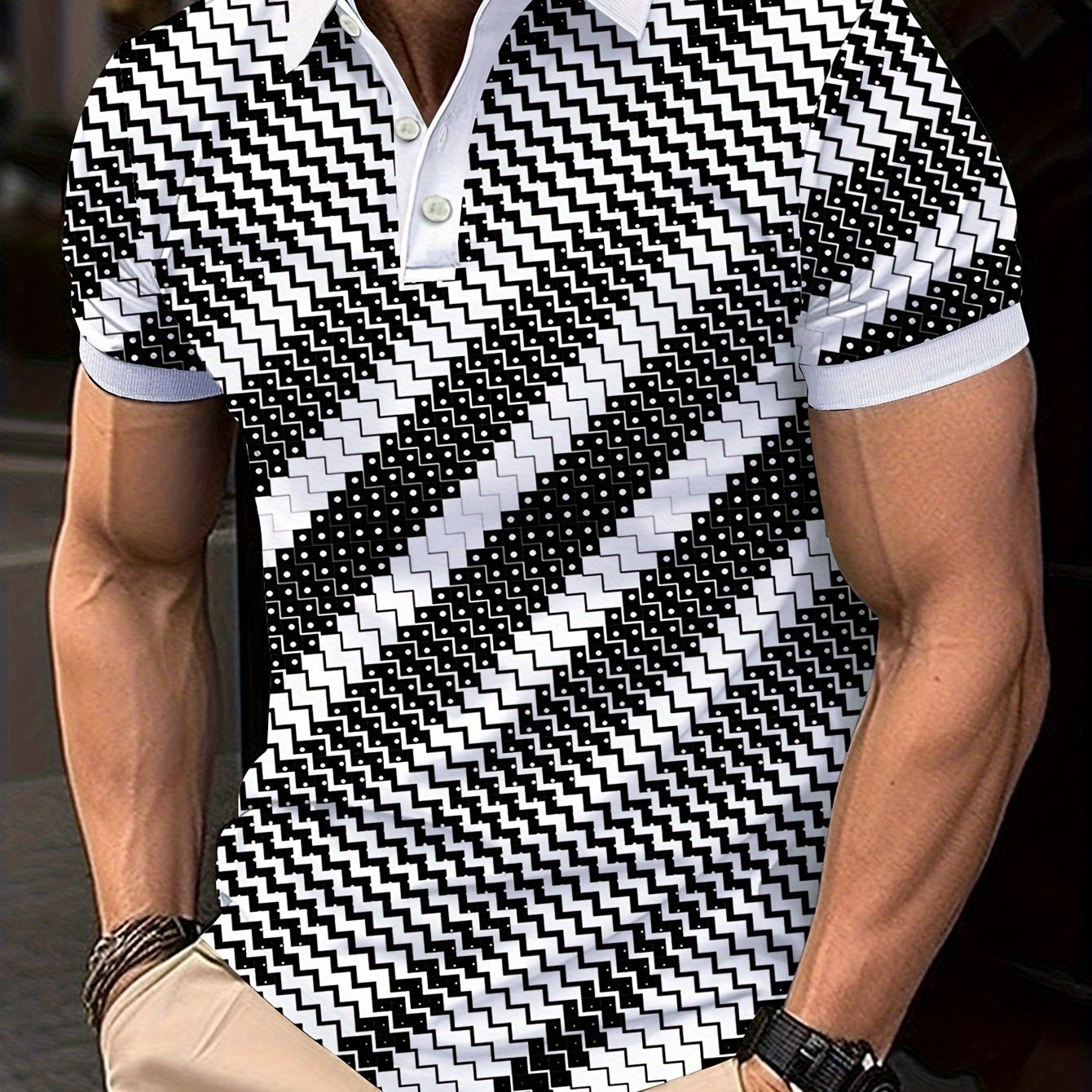 Men's Short Sleeve Geometric Pattern T-Shirt Summer Casual Streetwear Top