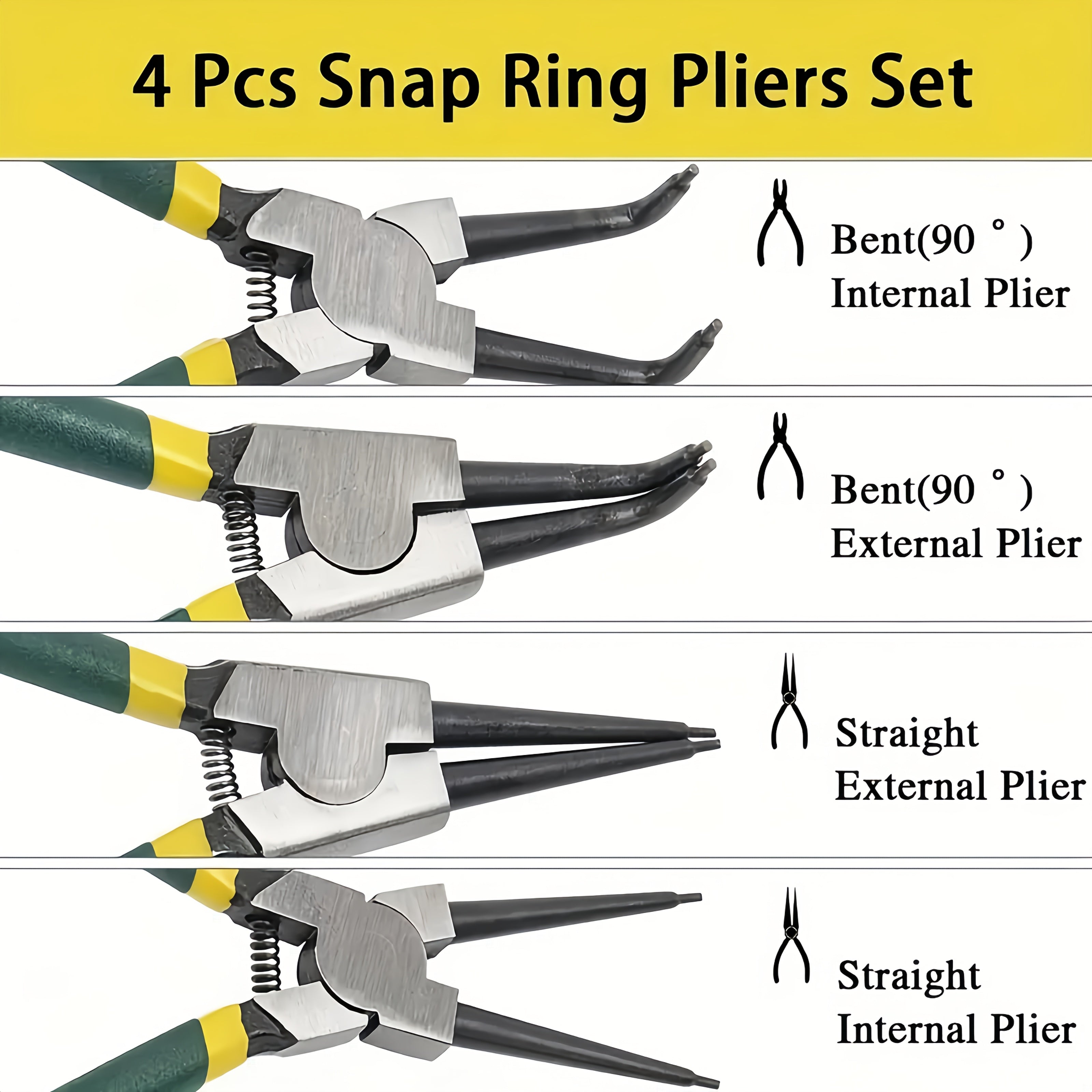 4pcs Spring Pliers Set, 7-Inch Heavy-Duty Internal External Ring Remover