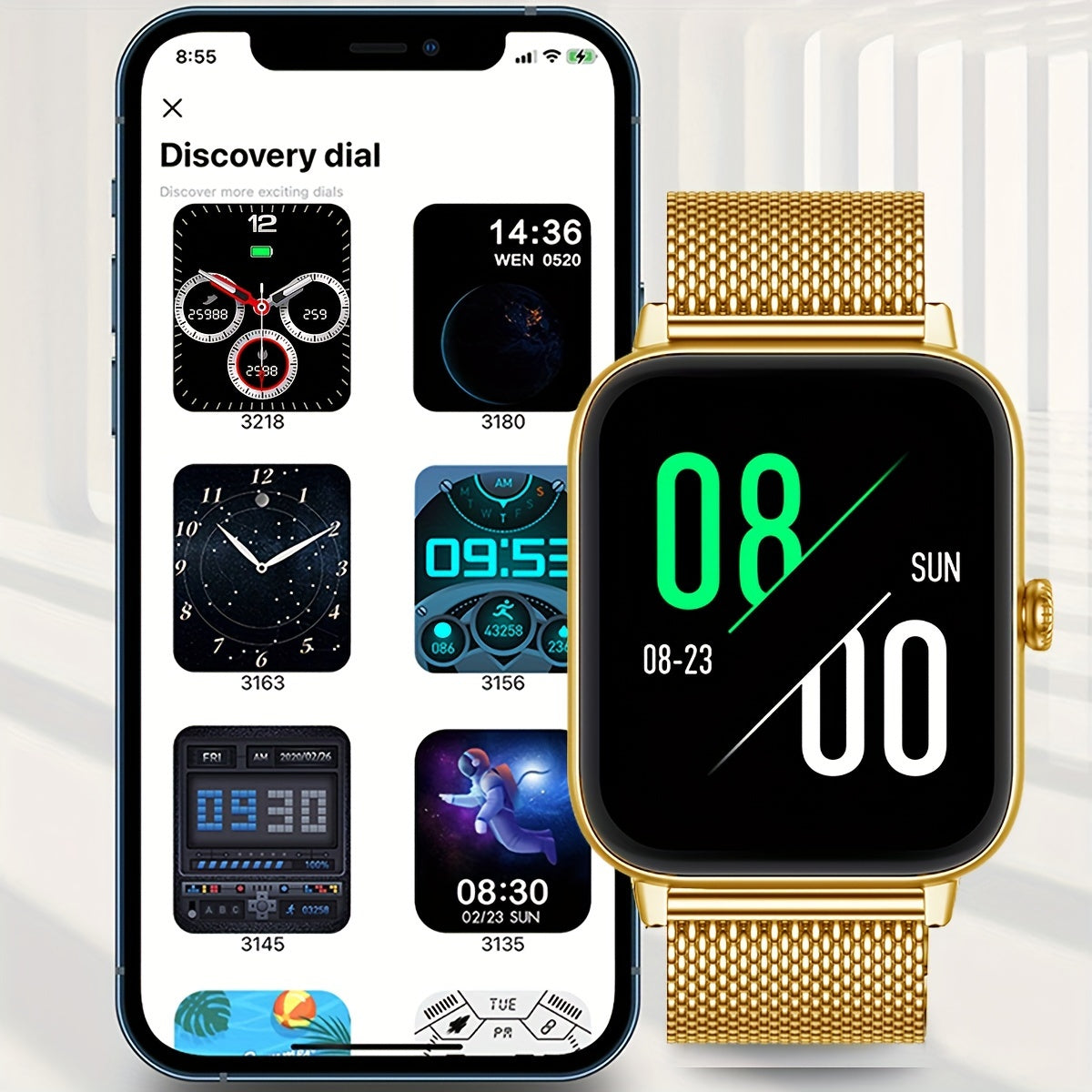 Умные часы COIUSOR с HD-дисплеем 4,65 см, золотистой сетчатой лентой, беспроводные, с уведомлением о сидячем образе жизни, управлением музыкой и камерой, более 100 режимами фитнеса, совместимы с iOS и Android.