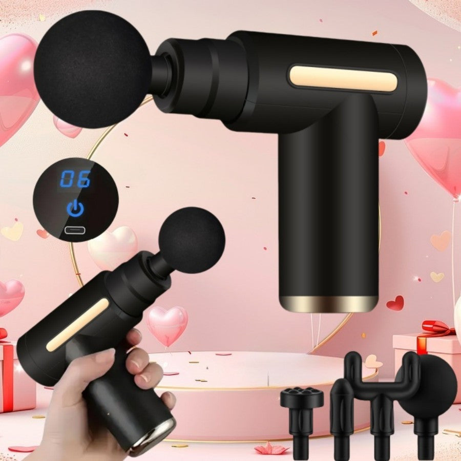 Travel Massage Gun with 6 Speed Levels 4 Heads Handheld Deep Tissue Muscle Massager for Whole Body