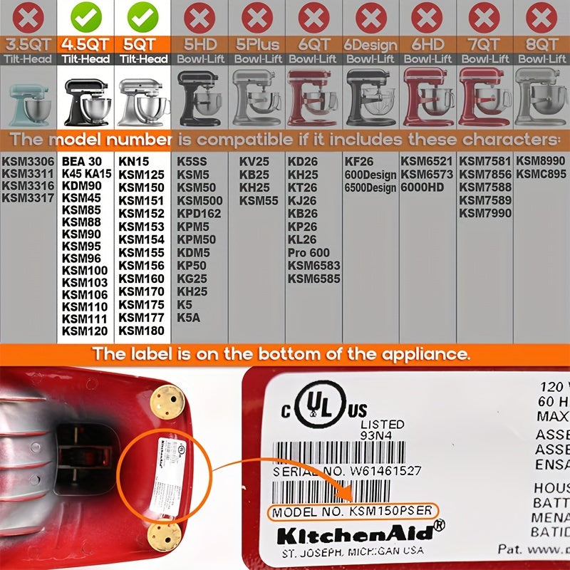 Stainless Steel Mixer Bowl 4.5 Qt Food Grade Replacement with Handle