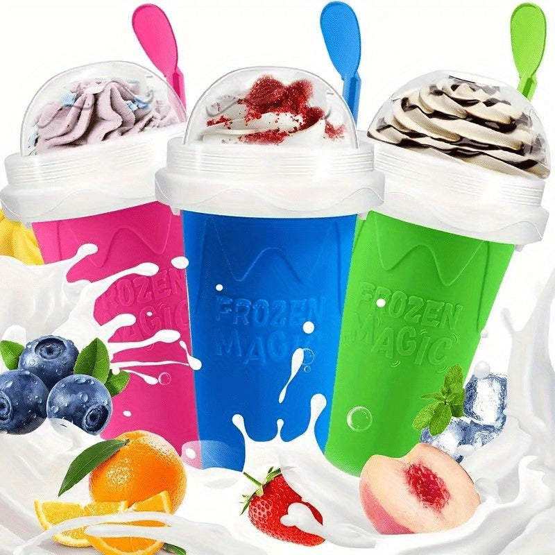 Set of 2 frozen yogurt cups with colorful silicone lids for ice cream smoothies outdoor parties
