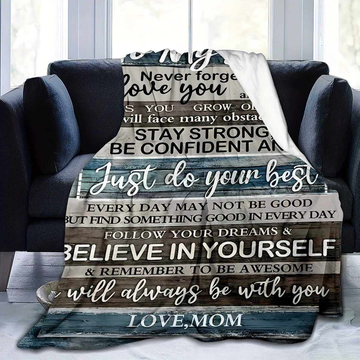 Personalized Blanket for Son Gift from Mom Birthdays Graduation Valentines Sentimental