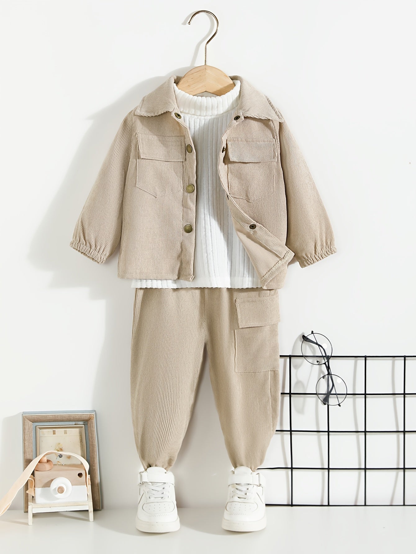 Kids Casual Outfit Set for Toddlers Boys Girls Long Sleeve Shirt Coat and Pants Polyester All-Season