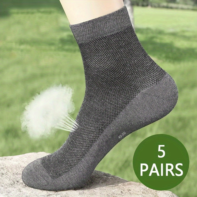 Plus Size Men's Breathable Crew Socks Summer Thin Sweat-Absorbing Pack of 5