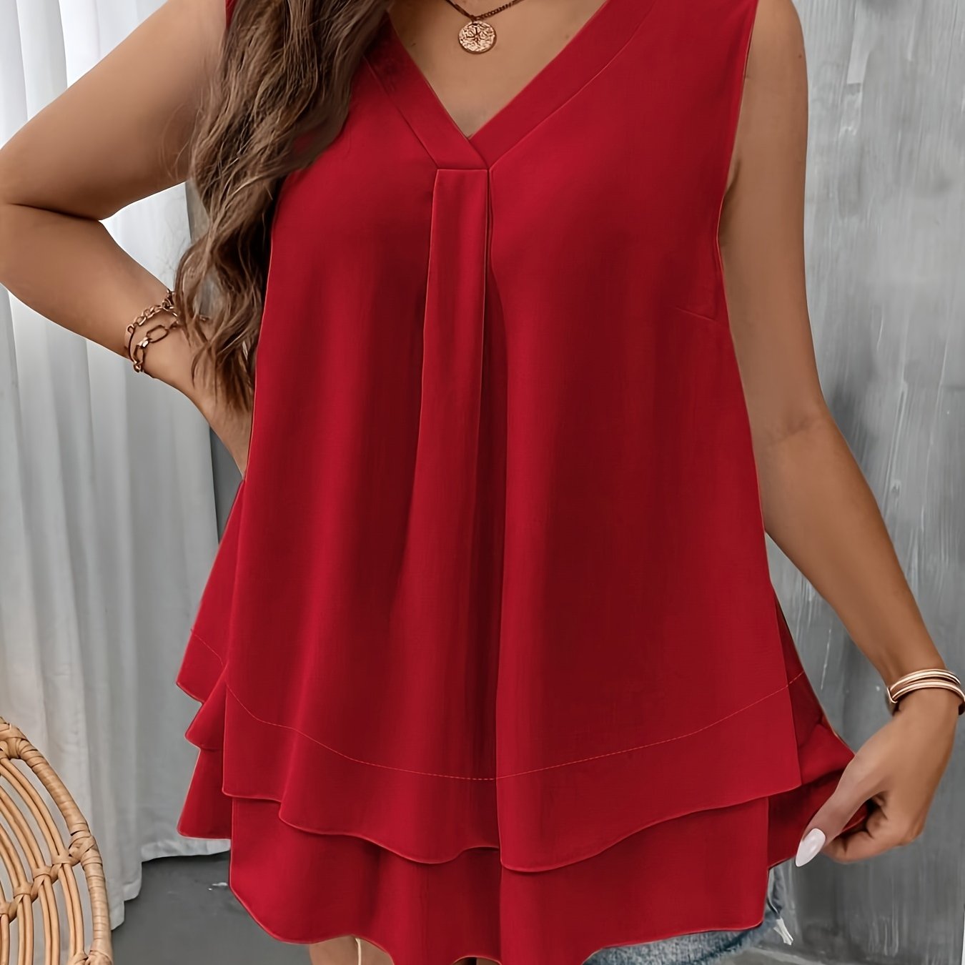 Plus Size Women's V-Neck Tank Top Sleeveless Blouse Summer Comfortable Linen