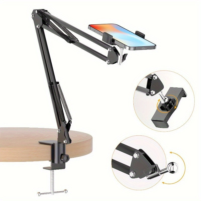 Adjustable Mobile Phone and Tablet Holder with 360-Degree Rotation for Hands-Free Use
