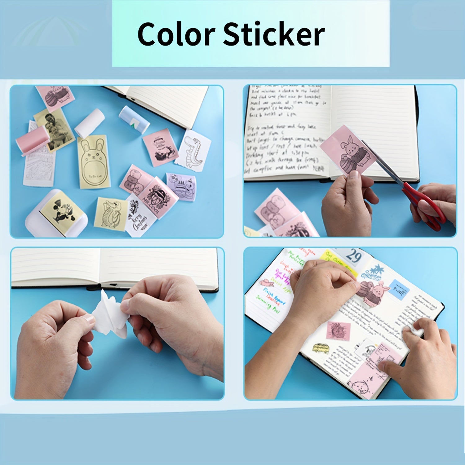 Mini Portable Thermal Wireless Printer with 3 Rolls of Thermal, Self-Adhesive, Colored, and Label Paper