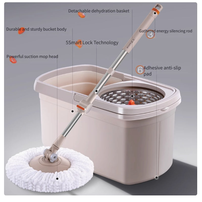 Spin Mop and Bucket Set with Stainless Steel Handle and Hands-Free Wring