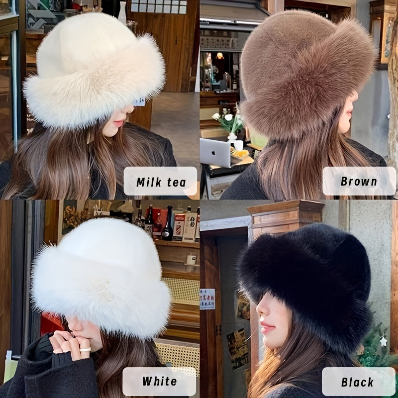 Women's Winter Faux Fur Cossack Hat with Ear Warmer and Plush Material